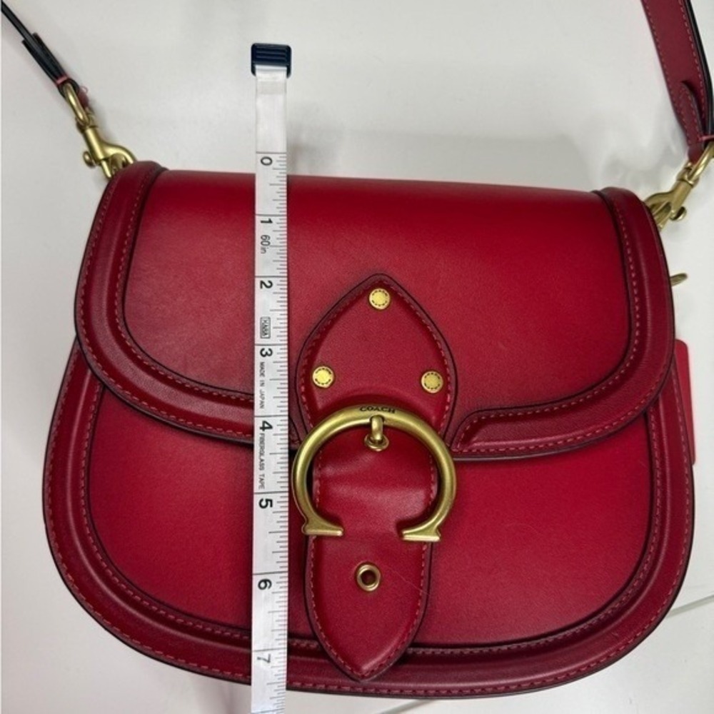 Coach Beat Saddle Bag Red Glovetanned Leather Crossbody C3738 Blue Strap - Picture 6 of 12